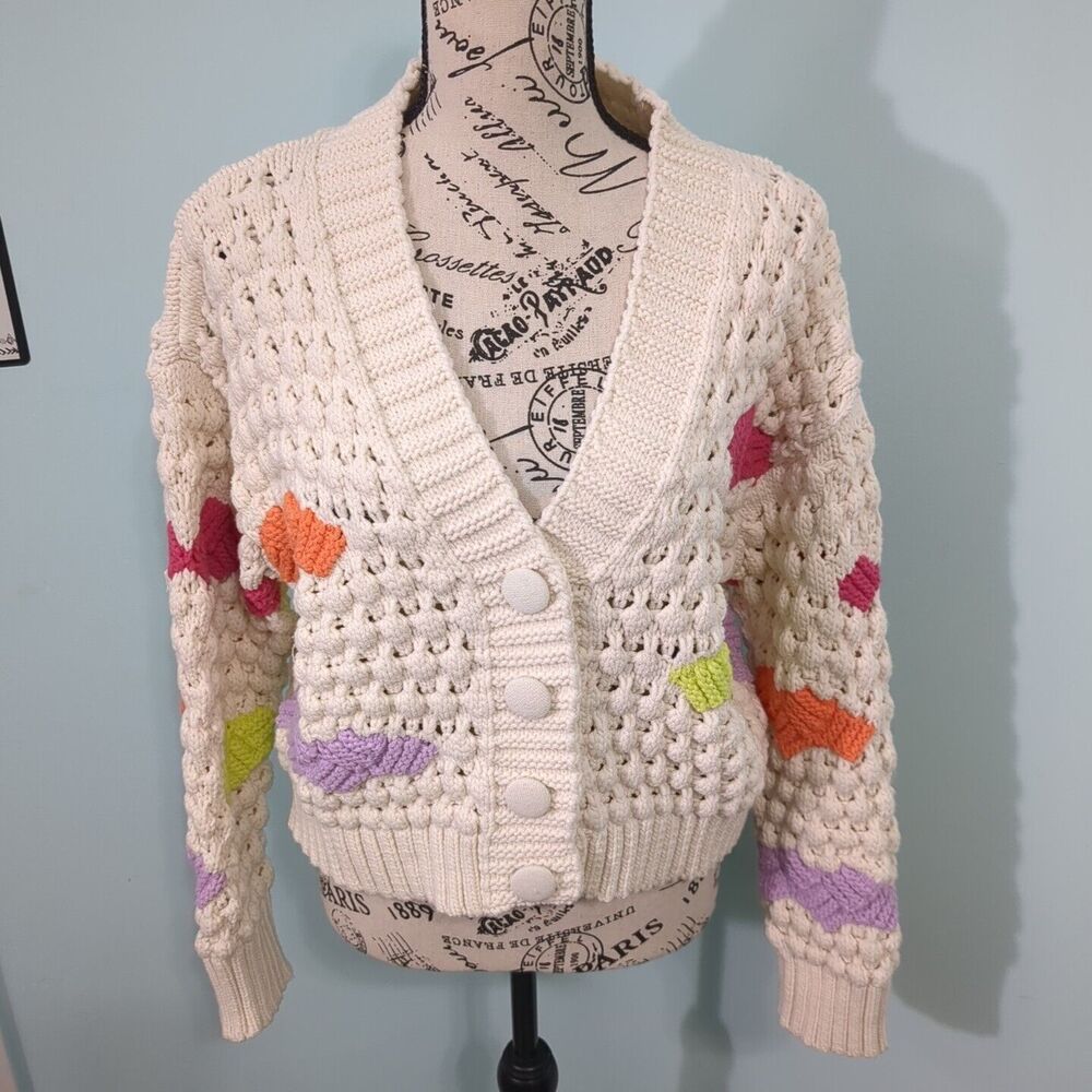 ZARA COLORBLOCK CHUNKY KNIT CARDIGAN MULTICOLOR large